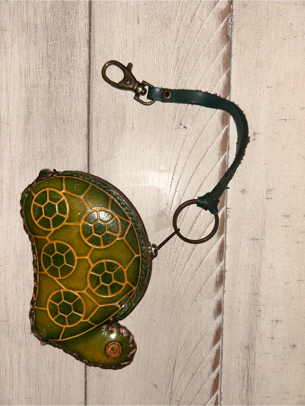 Green Leather Turtle Coin Pouch Keychain